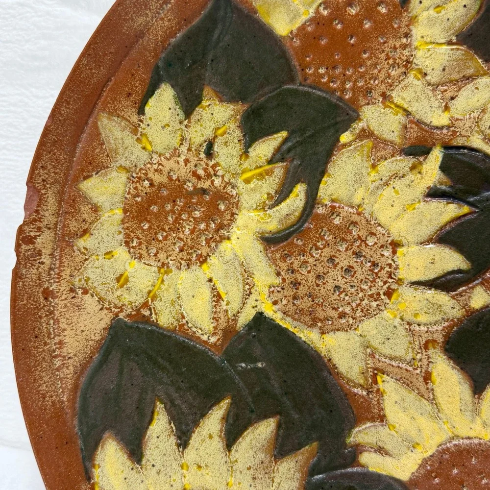 Eclectic Signed Studio Pottery‎ Terracotta Sunflower Bowl Planter Rustic **